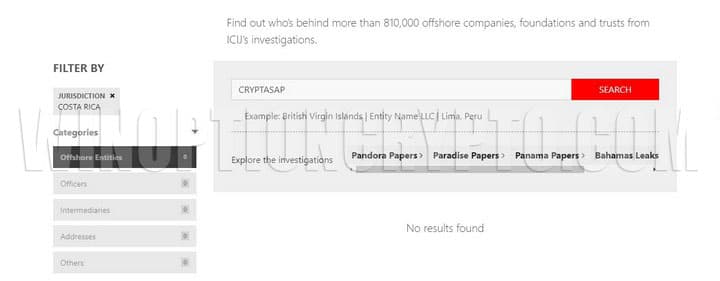 отсутствие в базе проекта ICIJ