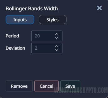 Bollinger Bands Width settings