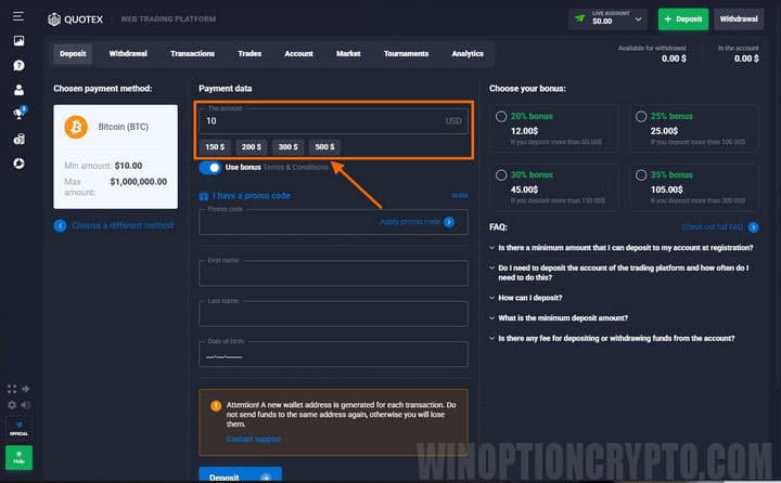 minimum deposit quotex