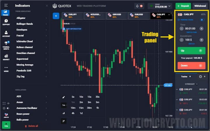 Quotex trading panel mobile application