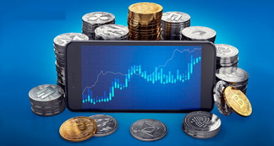 smartphone with cryptocurrencies