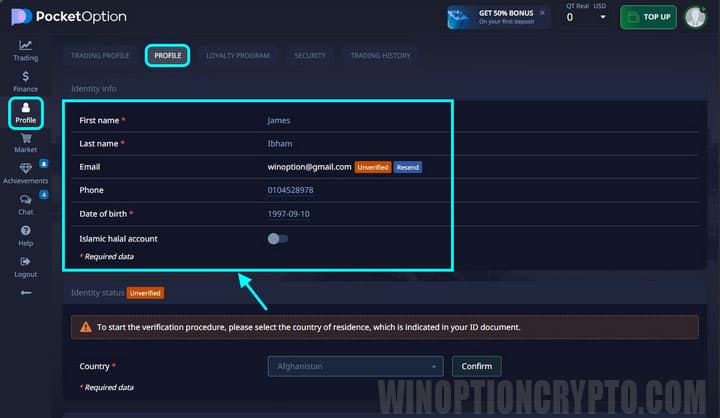 Filling in profile data