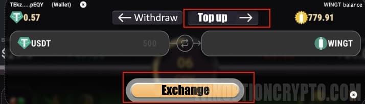 exchange cryptocurrency for in-game token in WinOptionGame