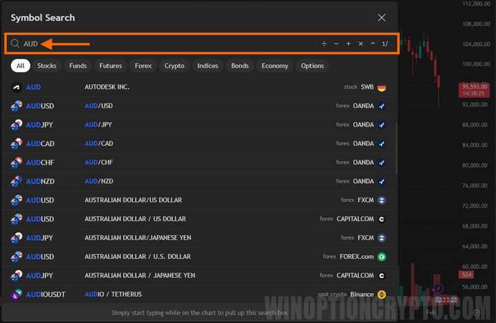 search for an asset on a chart online