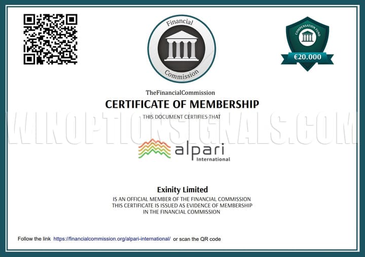 Сертификат членства Alpari International в Финансовой Комиссии