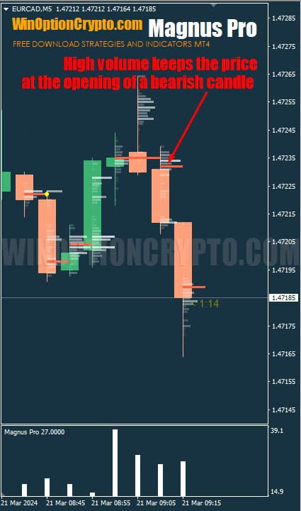 pushing volume on a bearish candle