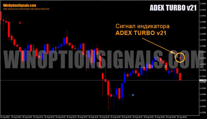 Signal before the candle closes on the indicator for binary options ADEX TURBO v21