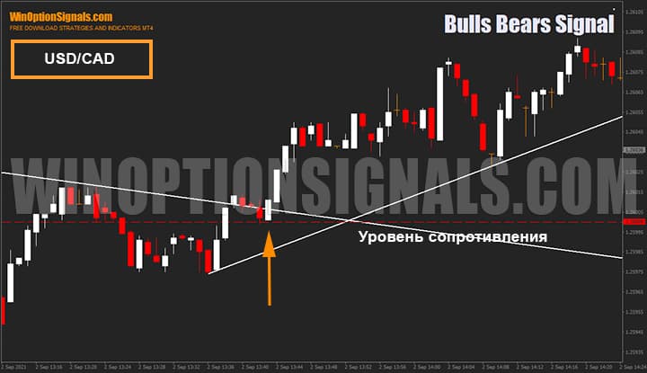 Сигналы индикатора для бинарных опционов Bulls Bears Signal на валютной паре USD/CAD