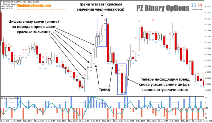 Виды сигналов индикатора PZ Binary Options
