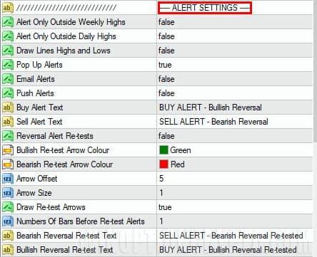 цветовые настройки в market reversal alerts