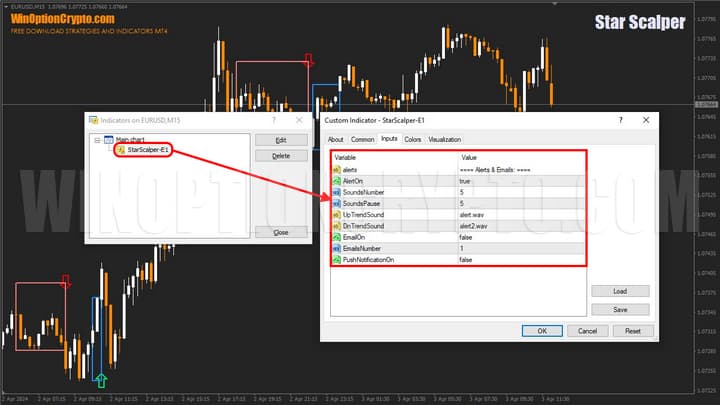 настройки в star scalper