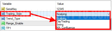 trading style parameter settings in forexhub system