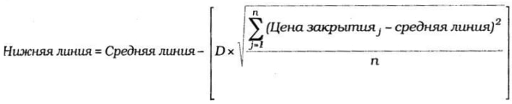 формула расчета нижней линии полос Боллинджера